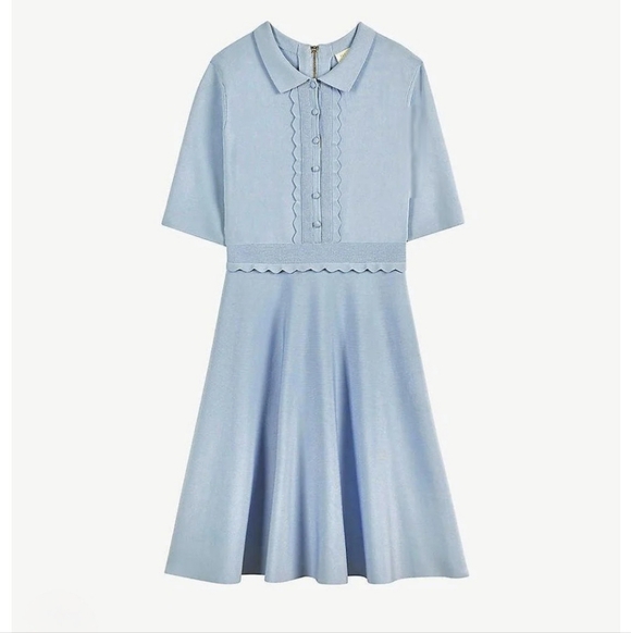 Ted Baker Baby Blue Scallop Trim Knit Skater Dress - Picture 2 of 15